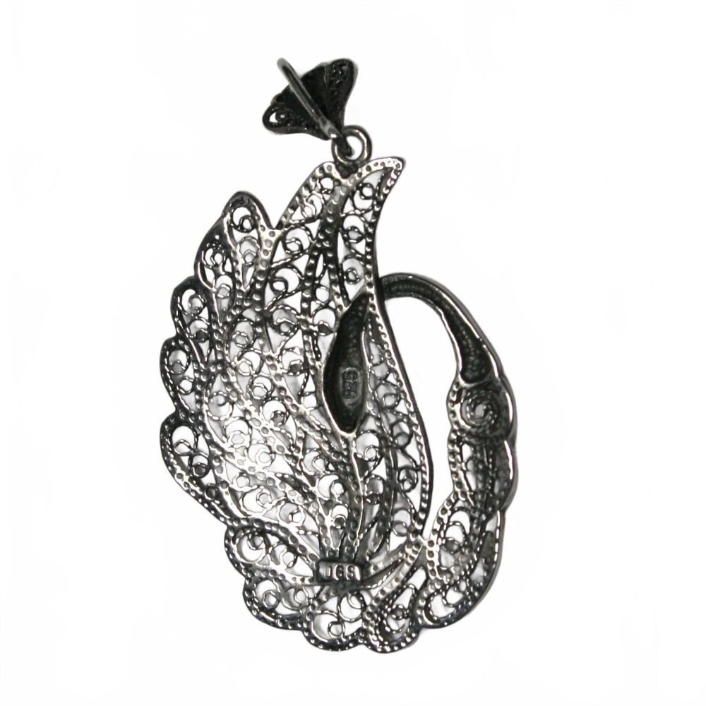 Filigree Swan Pendant in 925 Sterling Silver - Picture 2 of 3